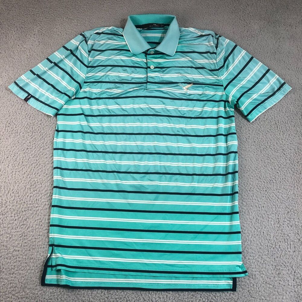 Polo Ralph Lauren Shirt Mens Medium Blue RLX Stripes Golf Preppy Logo Sportswear